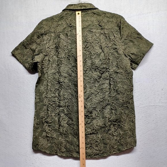 Benjamin Black Embroidered Shirt Short Sleeve Color Green Sz M - Picture 5 of 8